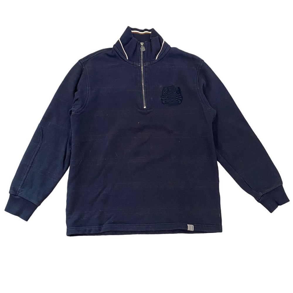 Aquascutum 1/4 Zip Navy Pullover Dad Sweater Elbow Pad Men's L